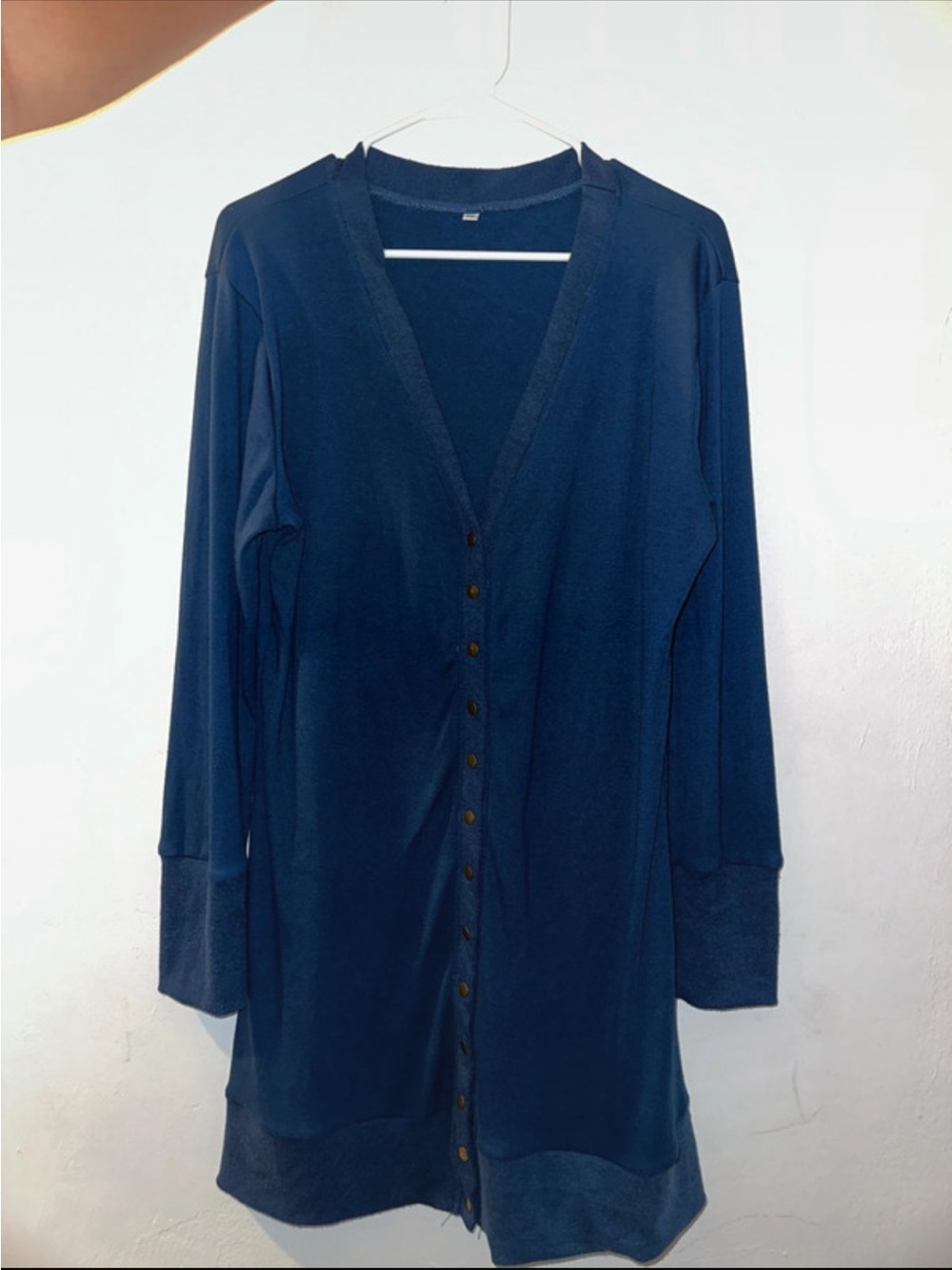 Long Navy Button-Front Women's Cardigan Sweater